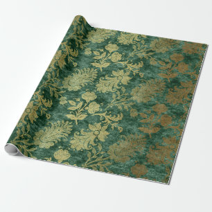 Emerald Floral Velvet Damask Geschenkpapier