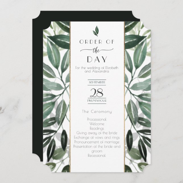 Emerald Forest Gilded Frame Order of Service Einladung (Vorne/Hinten)