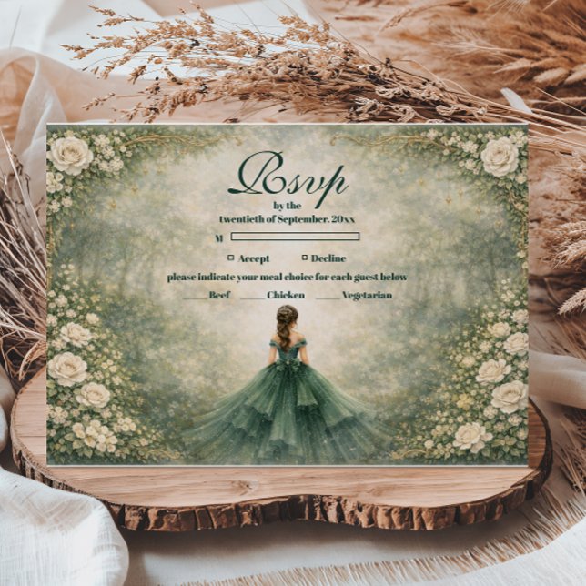 Emerald Garden Rose Quinceañera RSVP Karte (Von Creator hochgeladen)