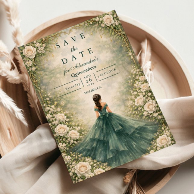 Emerald Garden Rose Quinceañera Save The Date (Von Creator hochgeladen)