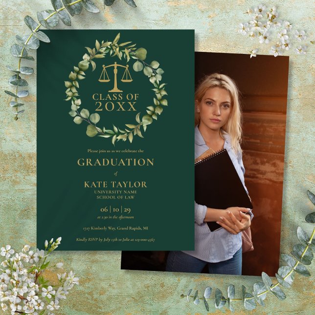 Emerald Garland Foto Law School Graduation Party Einladung (Emerald Garland Photo Law School Graduation Party Invitation)