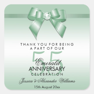 Emerald Gem Bow & Ribbon 55. Hochzeitstag Quadratischer Aufkleber
