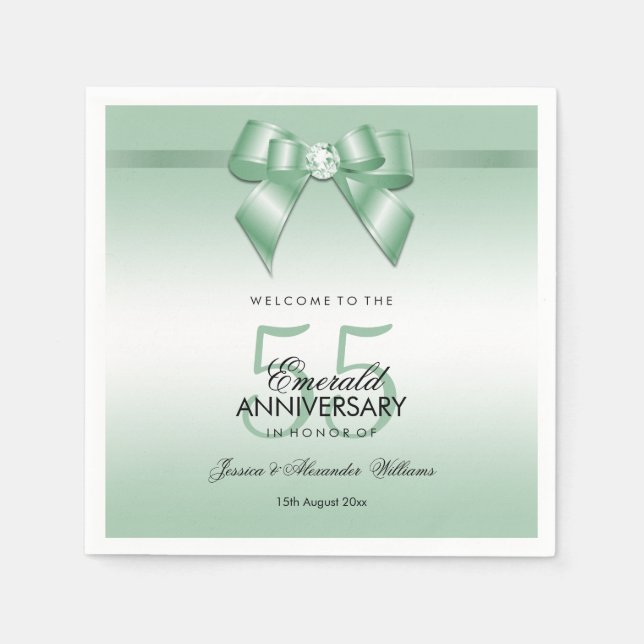Emerald Gem Bow & Ribbon 55. Hochzeitstag Serviette (Vorderseite)