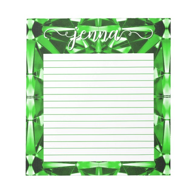 Emerald Gemstone Lined Personalisiert Notizblock (Vorderseite)