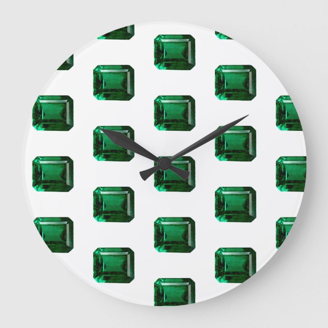 Emerald Gemstone Muster, Mai Birthstone Große Wanduhr (Vorderseite)