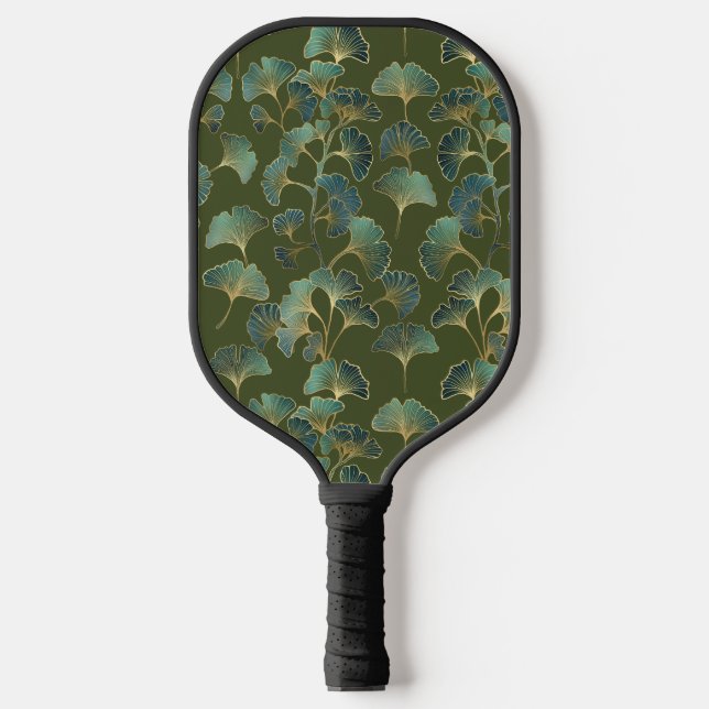 Emerald Ginkgo Elegance – Luxury Gold Botanical 1 Pickleball Schläger (Vorderseite)