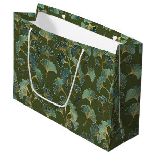 Emerald Ginkgo Eleganz – Luxuriöses Goldenes Botan Große Geschenktüte