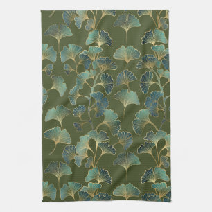 Emerald Ginkgo Eleganz – Luxus Gold Botanical 1 Geschirrtuch