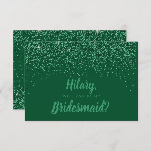 Emerald Glitz Glitzer Bridesmaid Card Einladung (Vorne/Hinten)