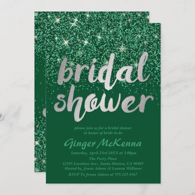 Emerald Glitzer Bridal Shower Einladungen (Vorne/Hinten)