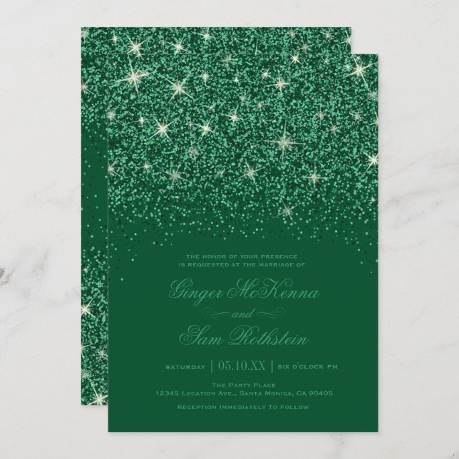 Emerald Glitzer Hochzeitseinladungen Einladung (Vorne/Hinten)