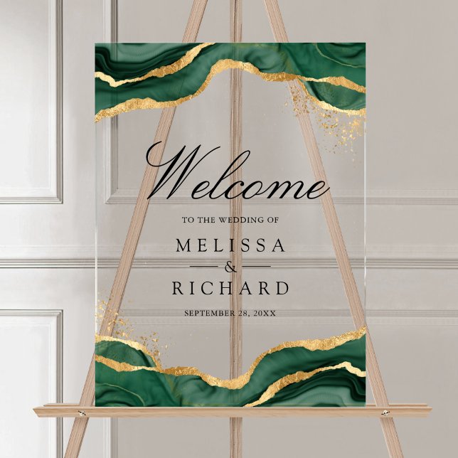 Emerald Gold Abstract Ink Wedding Welcome Acrylschild (Von Creator hochgeladen)