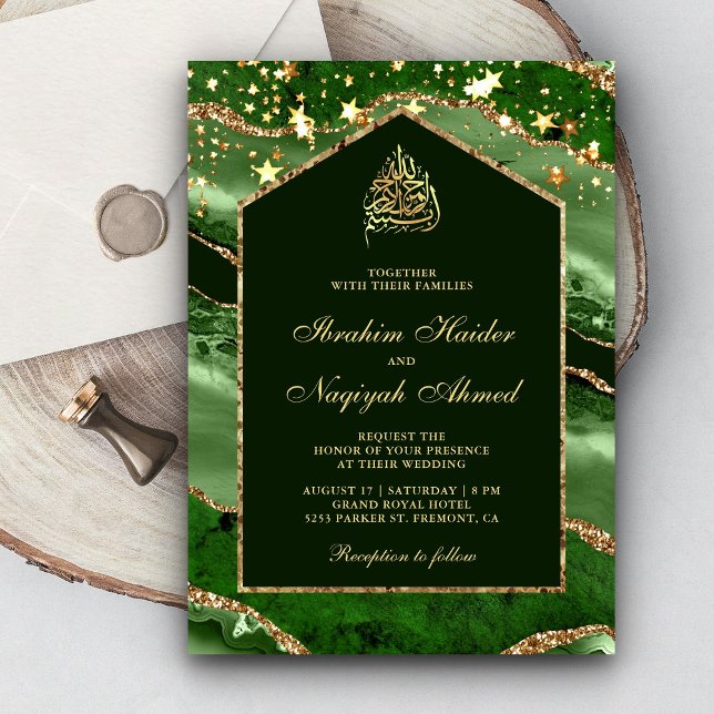 Emerald Gold Agate Marble Arch Muslim Wedding Einladung (Von Creator hochgeladen)