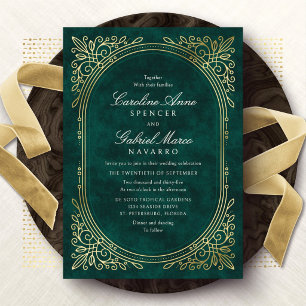 Emerald Gold Art Deco Hochzeit Folieneinladung