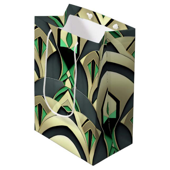 Emerald & Gold Art Deco Mittlere Geschenktüte (Vorderseite Schrägansicht)