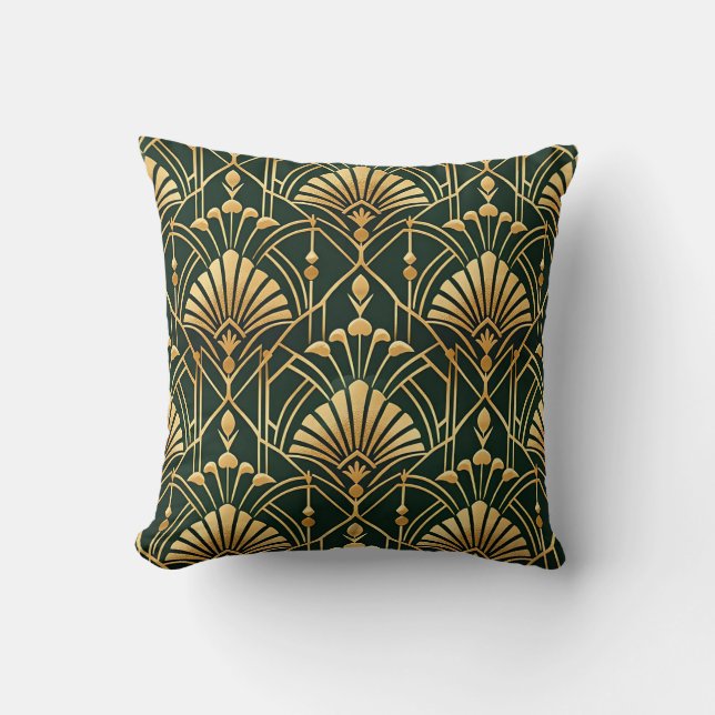 Emerald Gold Art Deco Pattern Kissen (Vorderseite)