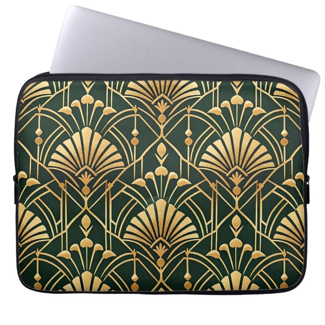 Emerald Gold Art Deco Pattern Laptopschutzhülle (Vorderseite)