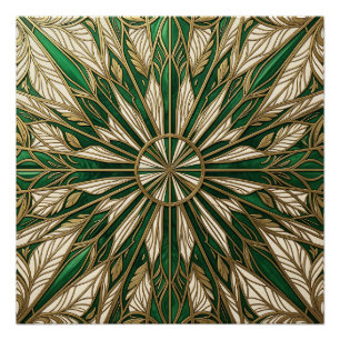 Emerald-Gold Art Nouveau-Blatt-Mandala Poster