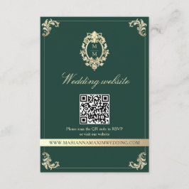Emerald Gold Baroque Wedding Website QR Card Begleitkarte