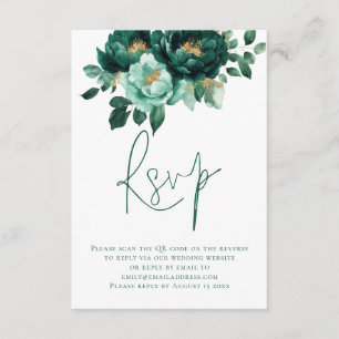 Emerald Gold Blume Script QR Code Hochzeit Begleitkarte