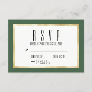 Emerald + Gold Classic Wedding Invite RSVP Card Karte