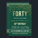 Emerald | Gold Confetti 40. Geburtstag Party Einladung<br><div class="desc">Emerald | Gold Confetti 40. Geburtstag Party Einladungen. Diese formelle,  elegante,  trendige,  moderne 40. Geburtstagsfeier eignet sich für Damen und Herren. Es besteht aus goldfarbenen,  klaren Linien,  stilvollem Gothic-Drehbuch im Obergeschoss und ausgeklügelten Imitaten Goldfolientext auf smaragdgrünem Hintergrund mit Duschen von glitzernden,  glänzenden Goldkonfetti und Party-Raster.</div>