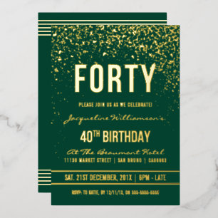 Emerald   Gold Confetti 40. Geburtstag Party Folieneinladung