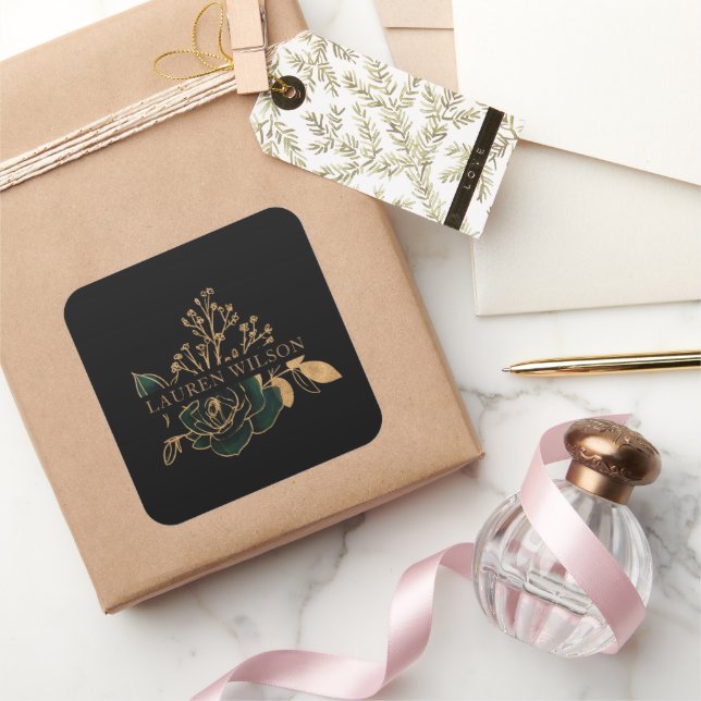 Emerald Gold Elegante Quadratischer Aufkleber (Schenken)