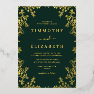 Emerald Gold Floral Elegante Hochzeit Folieneinladung