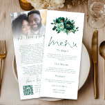 Emerald Gold Florals Liebe Story Wedding Menu Card Einladung<br><div class="desc">Emerald Gold Florals Liebe Story Foto Wedding Menu Card. Verfügbar in digitaler Form und gedruckt. Eine Zweizweck-Konstruktion. Schöne Blume stehen an der Spitze, mit einem eleganten Menu-Skript und leicht zu personalisieren die Erholung des Textes auf Ihre Bedürfnisse. Auf der Rückseite fügen Sie Ihre Liebe Geschichte, Foto und einen QR-Code für...</div>