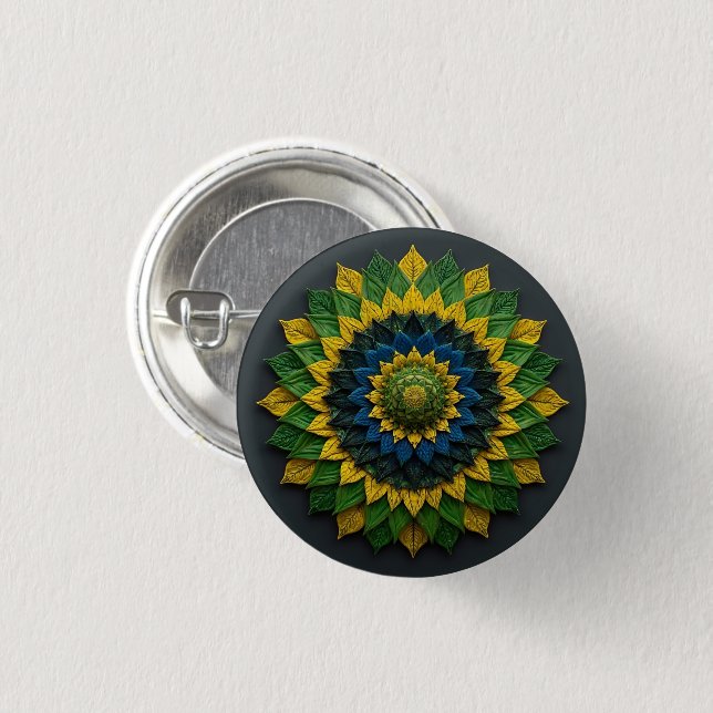 Emerald & Gold Foliage - Enamel Pin Button (Vorne & Hinten)