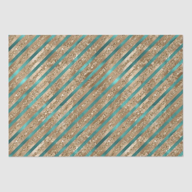 Emerald Gold Green Glitzer Stripes Seidenpapier (Vorderseite)