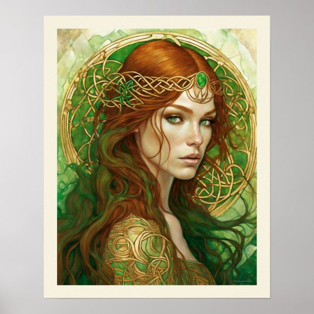 Emerald & Gold Headband Redhead Woman Green Eyes Poster (Vorne)