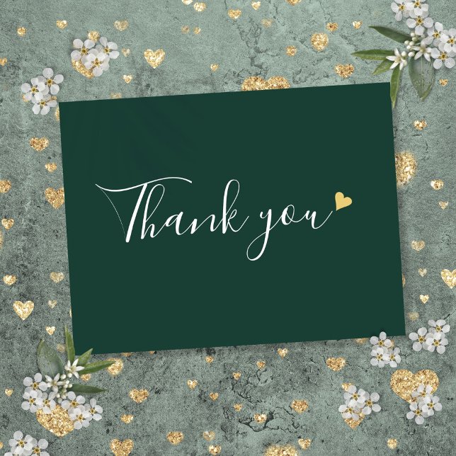 Emerald Gold Heart Script Business Vielen Dank Postkarte (Emerald Gold Heart Script Business Thank You Postcard)