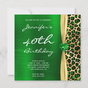 Emerald Gold Leopard Foil Gem Ribbon 40. Geburtsta Einladung