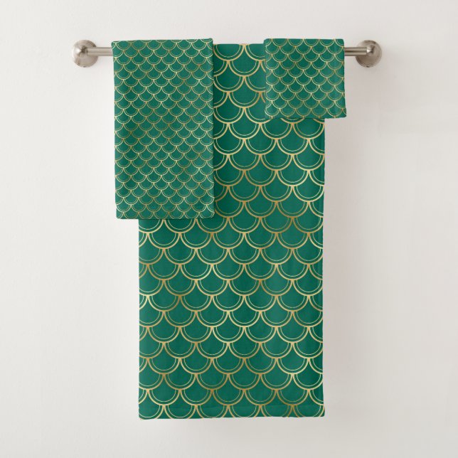 EMERALD GOLD MERMAID INSPIRIERT BADEZIMMER TOWEL S BADHANDTUCH SET (Insitu)