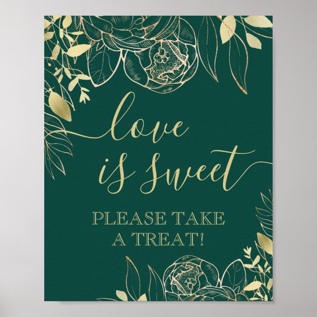 Emerald & Gold Modern Floral Sweet Fevor Table Poster (Vorne)