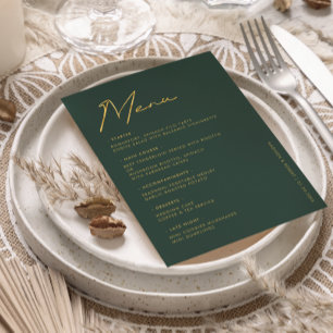 Emerald Gold Moderne Typografie Hochzeitstisch-Men Menükarte