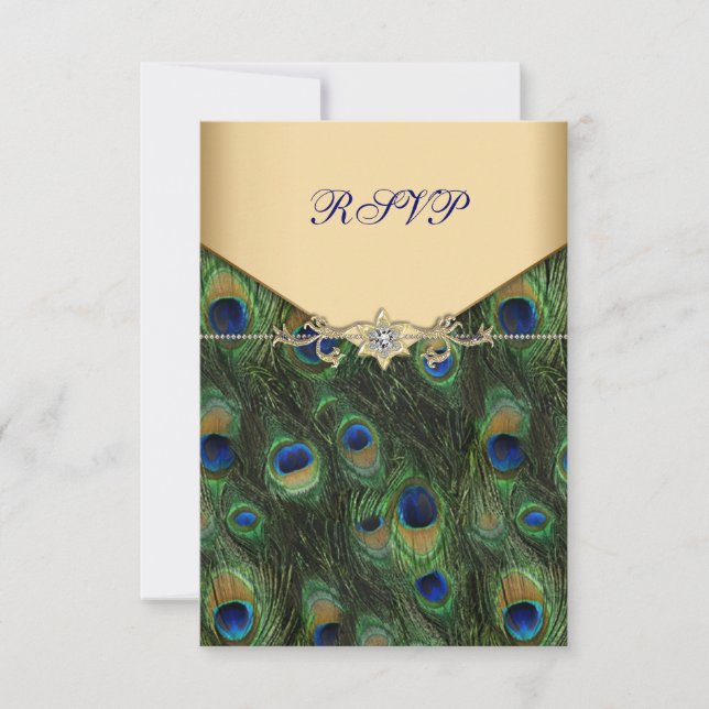 Emerald Gold Peacock Wedding RSVP (Vorderseite)