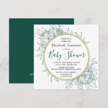 Emerald & Gold Peony Floral Toile Baby Dusche