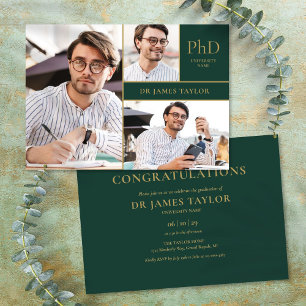 Emerald Gold PhD Abschluss 3 Foto Graduierungsfeie Einladung