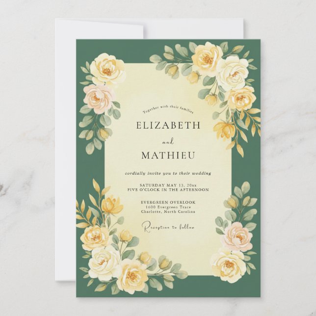 Emerald-Gold-Reben-Hochzeit Einladung (Vorderseite)