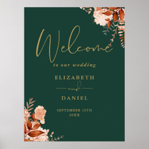 Emerald-Gold-Rustikale-Hochzeitswillkommensschild Poster