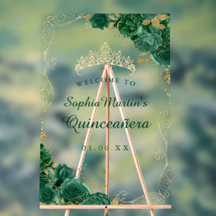 Emerald Gold Swirl floral Quinceanera Acrylzeichen Acrylschild