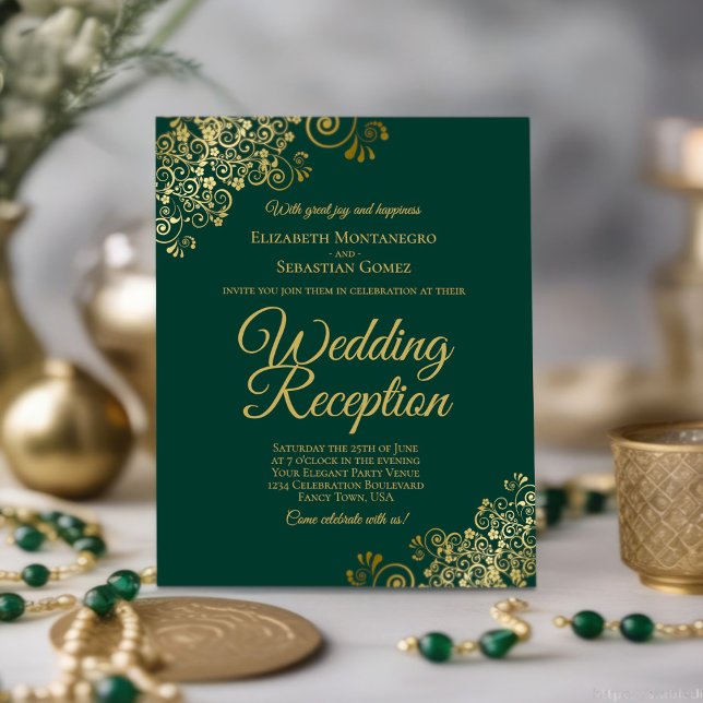 Emerald & Gold Wedding Reception BUDGET Einladung (Von Creator hochgeladen)