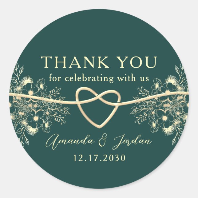 Emerald Gold Wedding Vielen Dank Runder Aufkleber (Vorderseite)