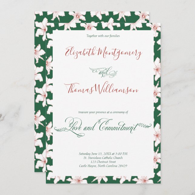 Emerald Gree Bloral Commitment Zeremony Einladung (Vorne/Hinten)