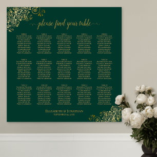 Emerald Green 15 Table Wedding Seating Chart Gold Poster
