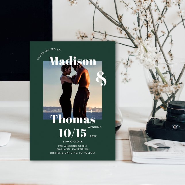 Emerald Green 1 Foto Fett Minimalistische Hochzeit Einladung (Von Creator hochgeladen)