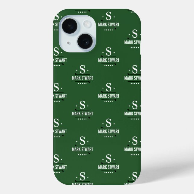 Emerald Green 1-initialer Golfer Monogram Allover Case-Mate iPhone Hülle (Rückseite)